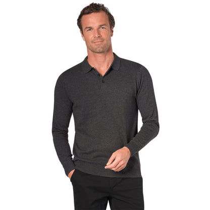 Charcoal - Front - Brook Taverner Mens Casper Knitted Long-Sleeved Polo Shirt