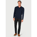 Navy - Side - Brook Taverner Mens Casper Knitted Long-Sleeved Polo Shirt