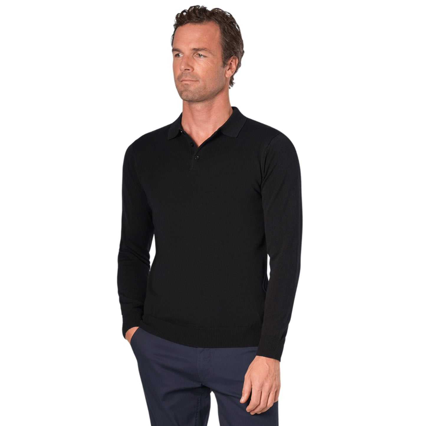 Black - Front - Brook Taverner Mens Casper Knitted Long-Sleeved Polo Shirt