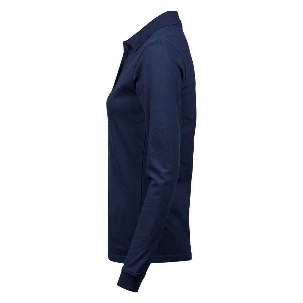 Navy - Side - Tee Jays Womens-Ladies Luxury Stretch Long-Sleeved Polo Shirt