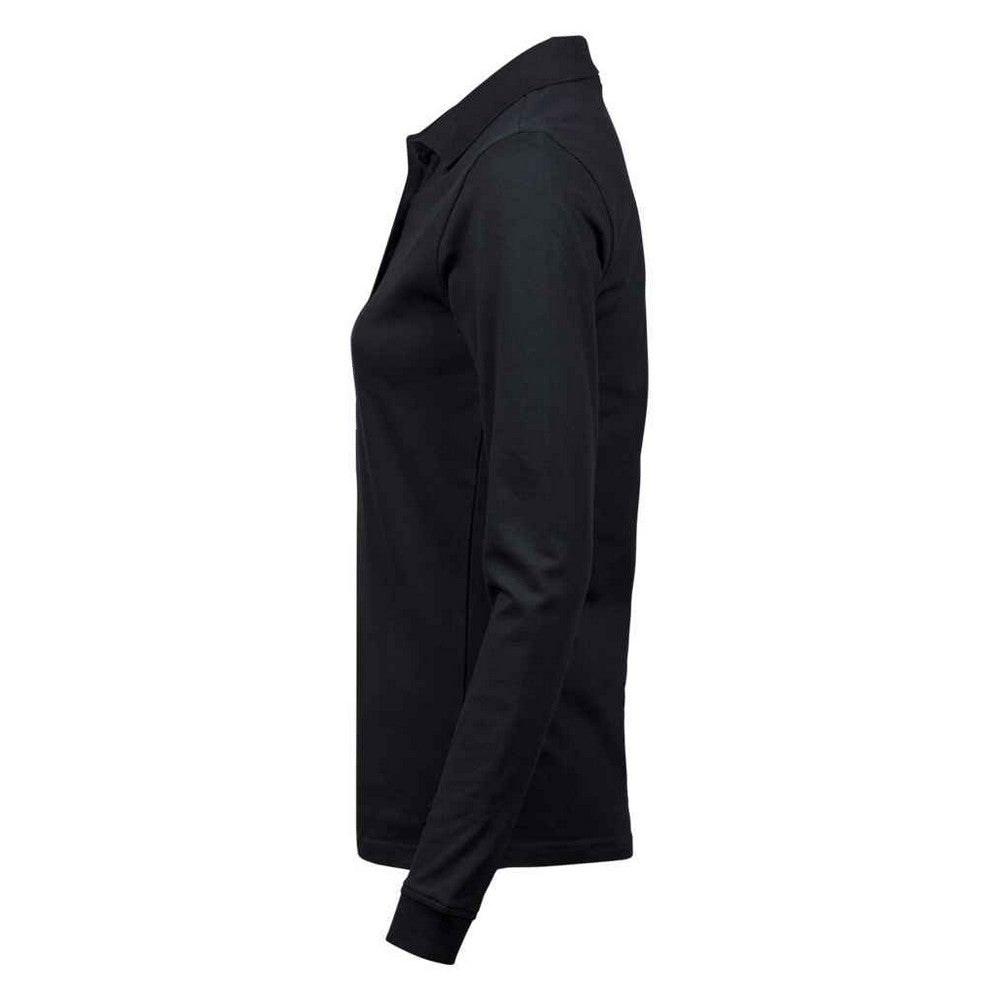 Black - Side - Tee Jays Womens-Ladies Luxury Stretch Long-Sleeved Polo Shirt