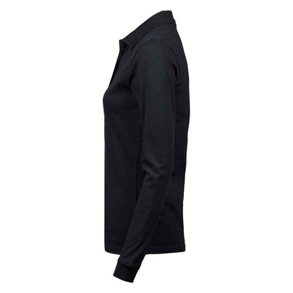 Black - Side - Tee Jays Womens-Ladies Luxury Stretch Long-Sleeved Polo Shirt