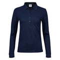 Navy - Front - Tee Jays Womens-Ladies Luxury Stretch Long-Sleeved Polo Shirt