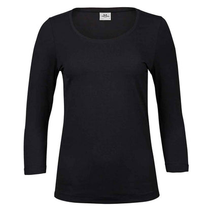 Black - Front - Tee Jays Womens-Ladies Stretch 3-4 Sleeve T-Shirt