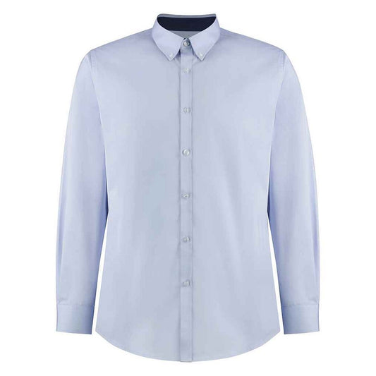 Light Blue-Navy - Front - Kustom Kit Mens Premium Contrast Oxford Formal Shirt
