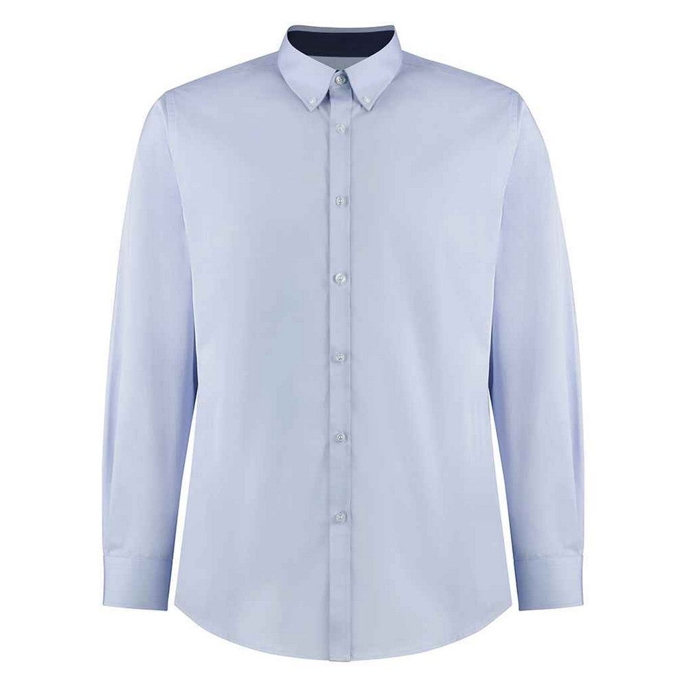 Light Blue-Navy - Front - Kustom Kit Mens Premium Contrast Oxford Formal Shirt