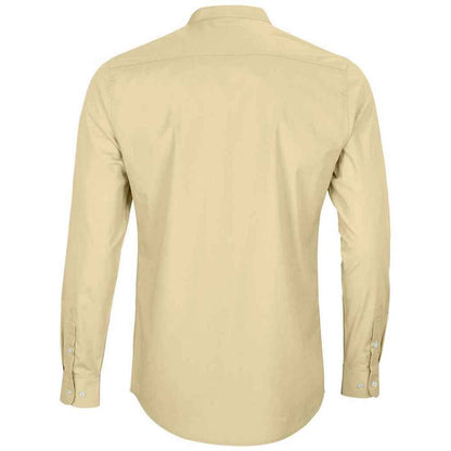 Beige - Back - NEOBLU Mens Poplin Bart Mao Collar Long-Sleeved Formal Shirt