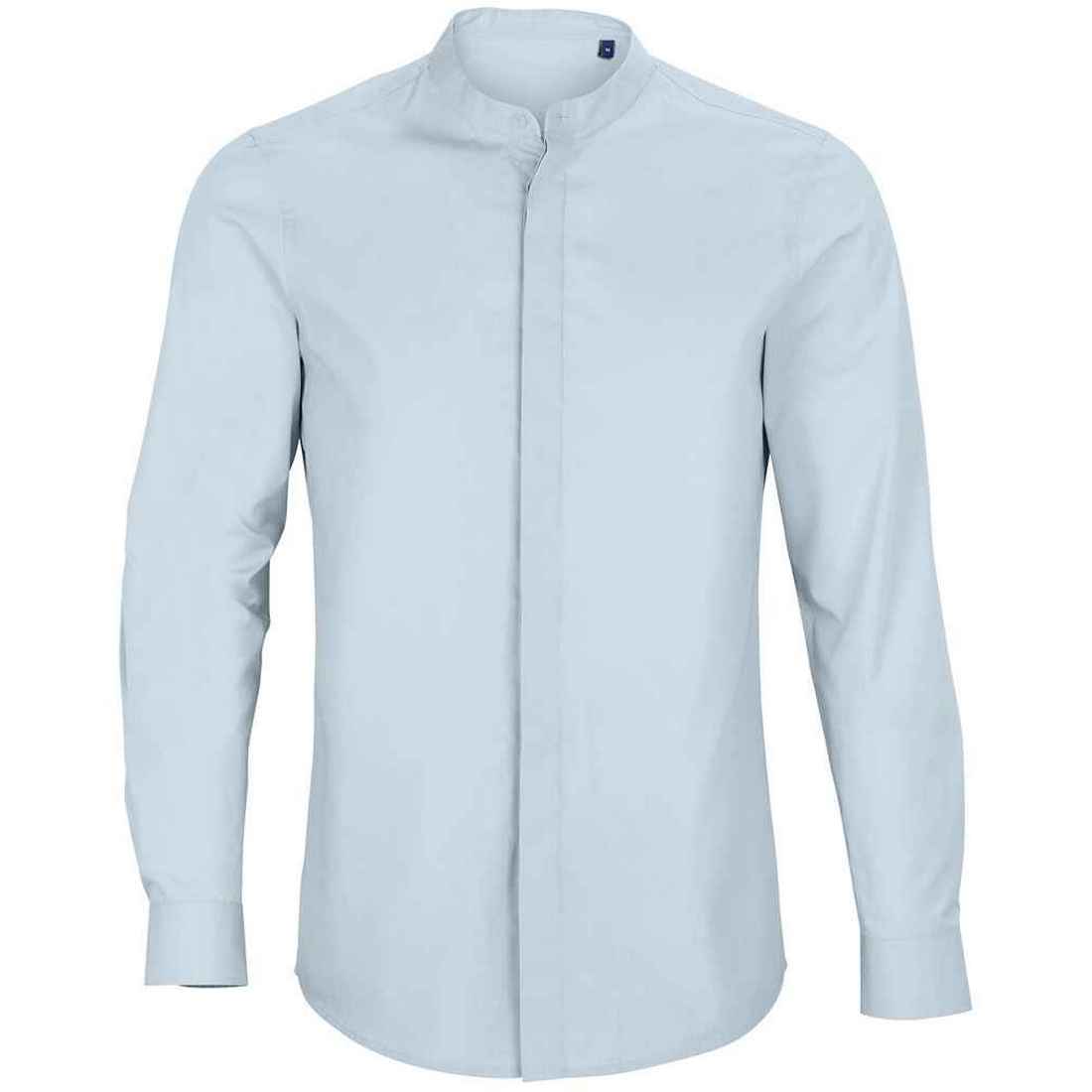 Soft Blue - Front - NEOBLU Mens Poplin Bart Mao Collar Long-Sleeved Formal Shirt