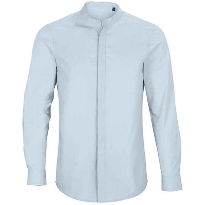 Soft Blue - Front - NEOBLU Mens Poplin Bart Mao Collar Long-Sleeved Formal Shirt