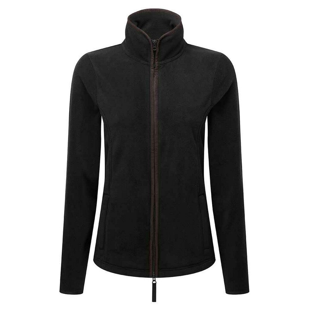 Black-Brown - Front - Premier Womens-Ladies Artisan Contrast Trim Fleece Jacket