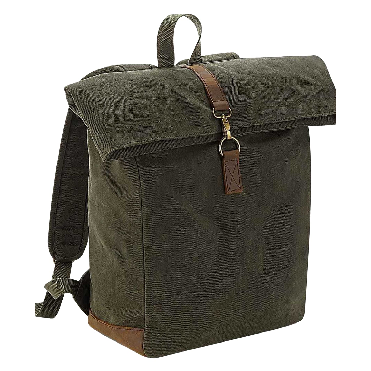 Olive - Front - Quadra Heritage Leather Trim Backpack