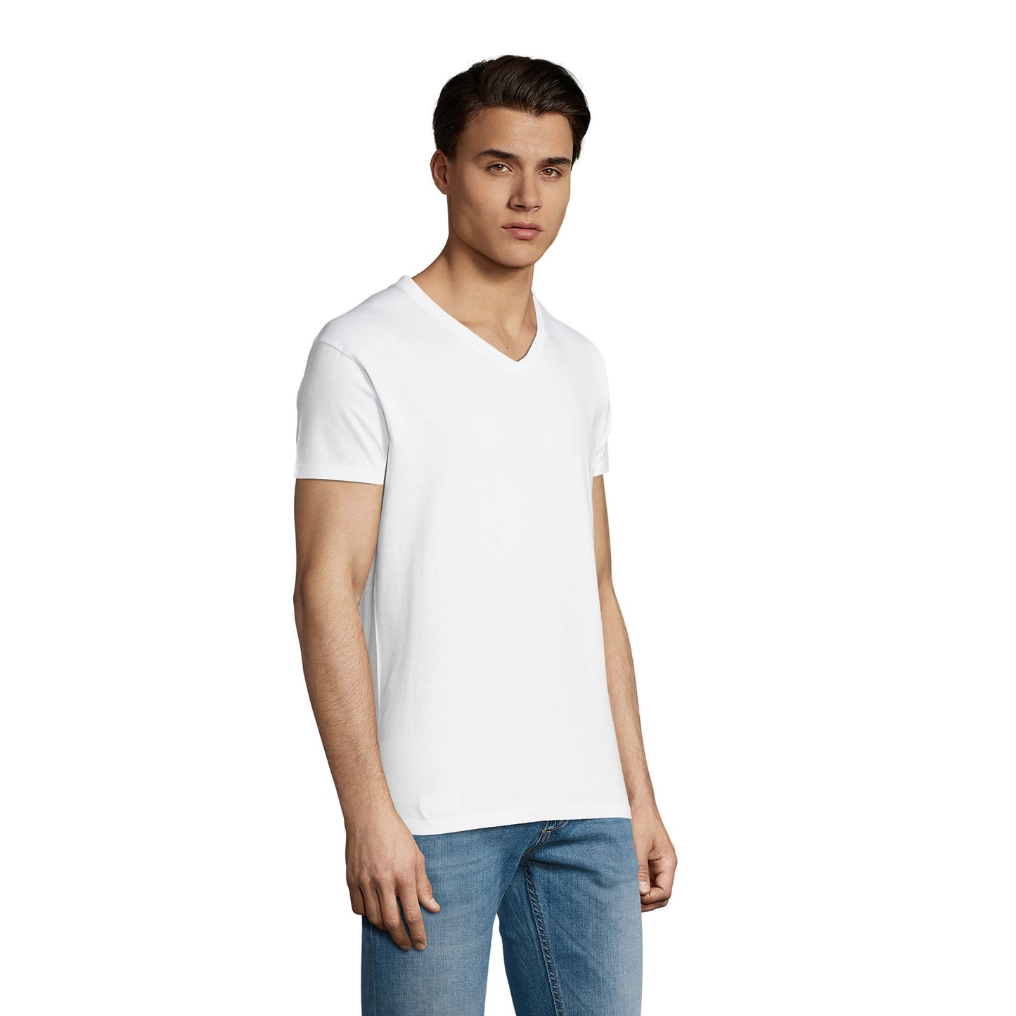 White - Close up - SOLS Mens Imperial V Neck T-Shirt