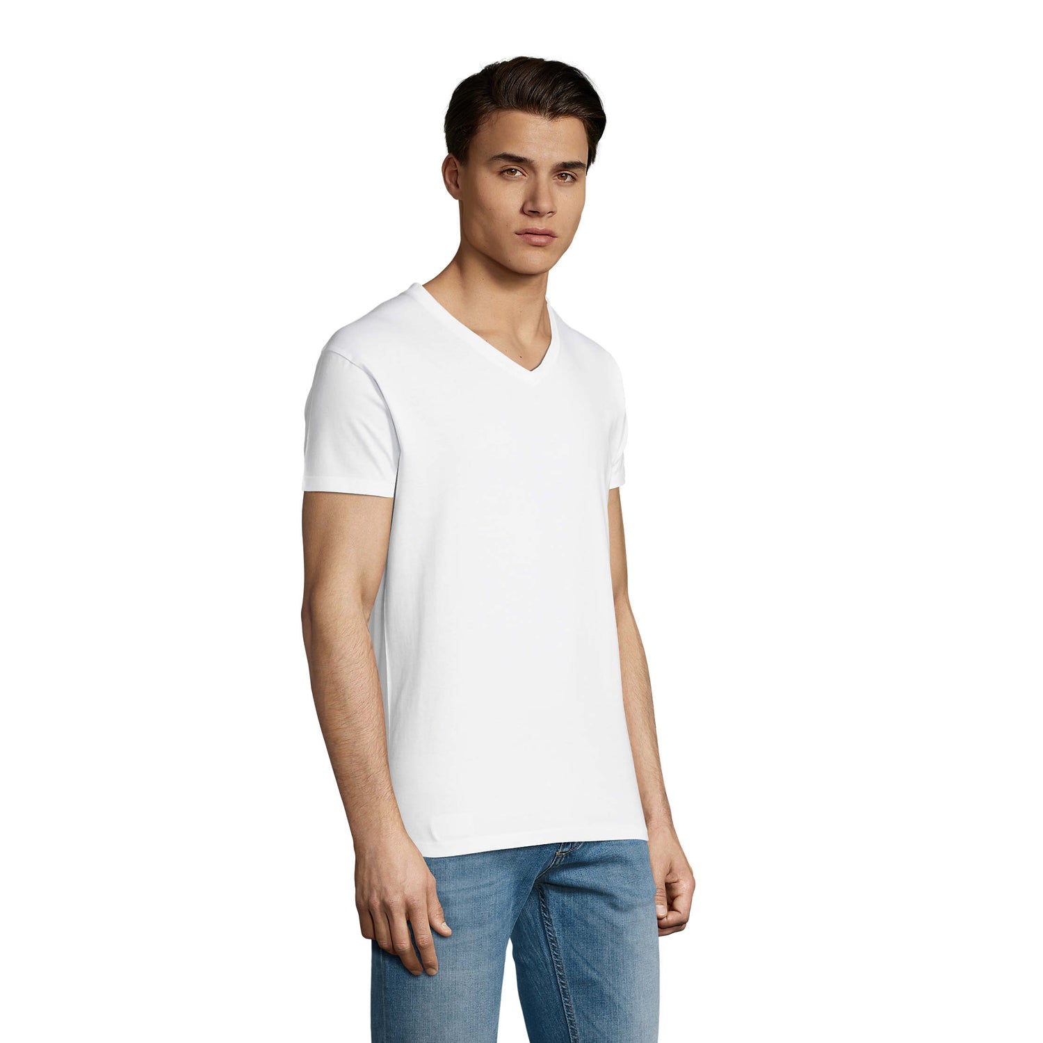 White - Close up - SOLS Mens Imperial V Neck T-Shirt