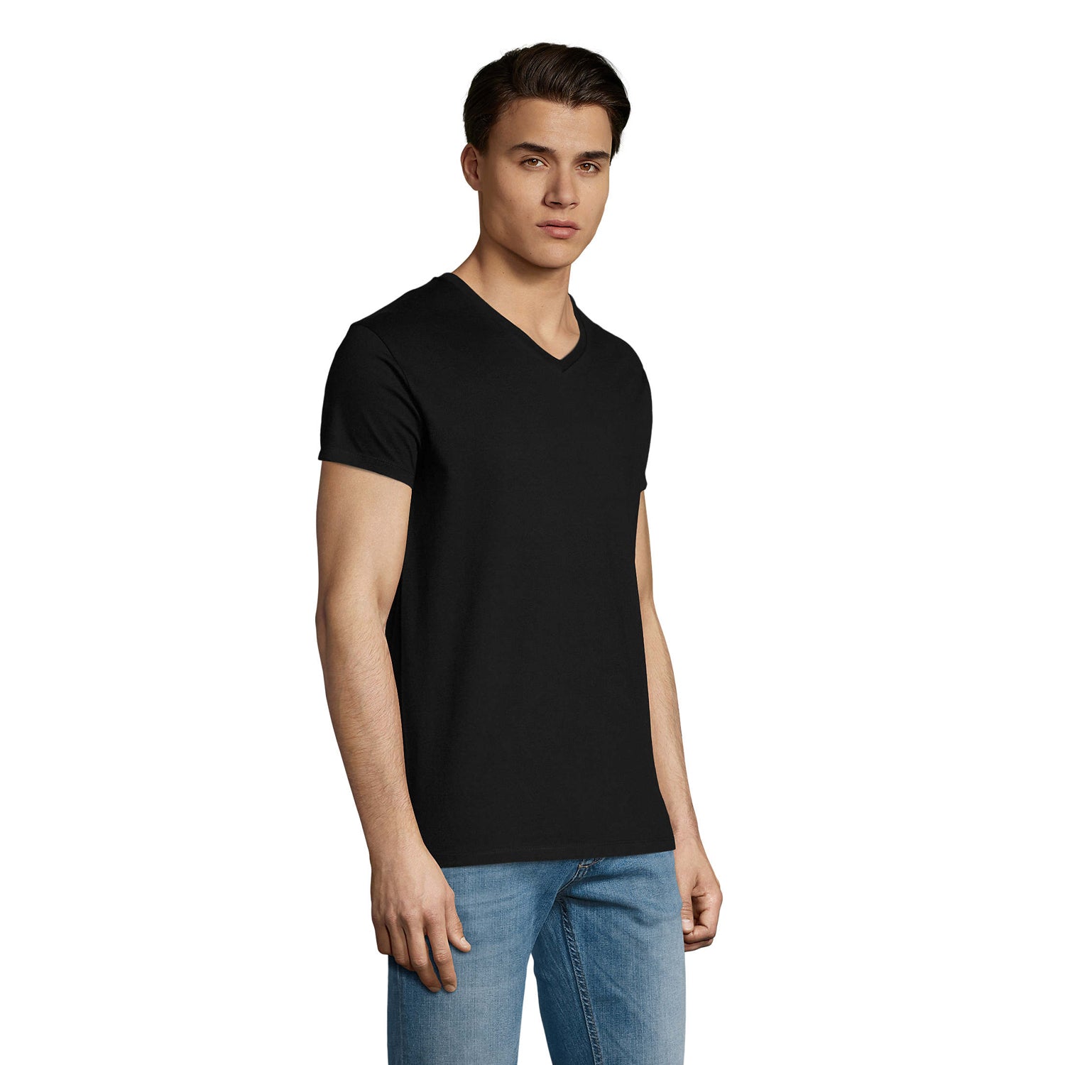 Deep Black - Close up - SOLS Mens Imperial V Neck T-Shirt
