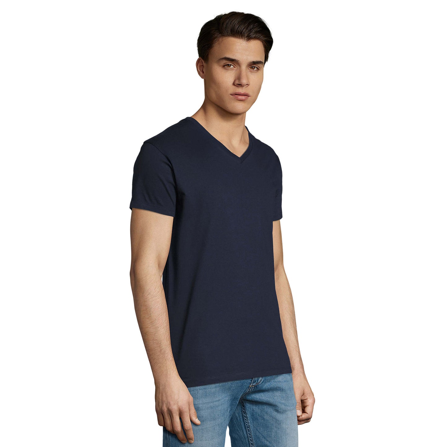 French Navy - Close up - SOLS Mens Imperial V Neck T-Shirt