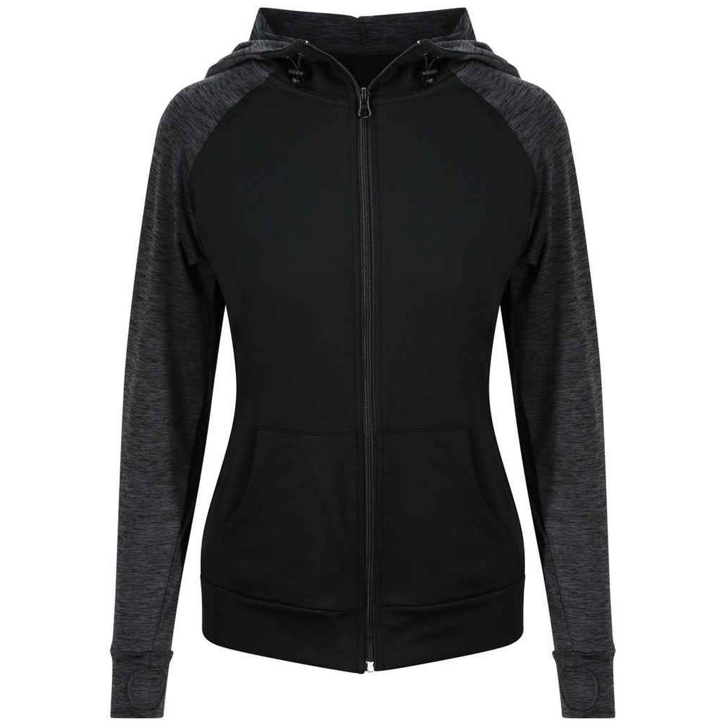 Black-Black Slate - Front - AWDis Cool Womens-Ladies Zoodie Contrast Full Zip Hoodie