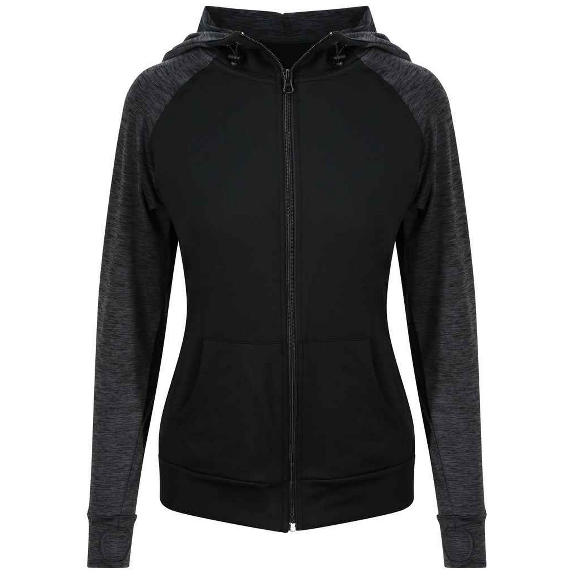 Black-Black Slate - Front - AWDis Cool Womens-Ladies Zoodie Contrast Full Zip Hoodie
