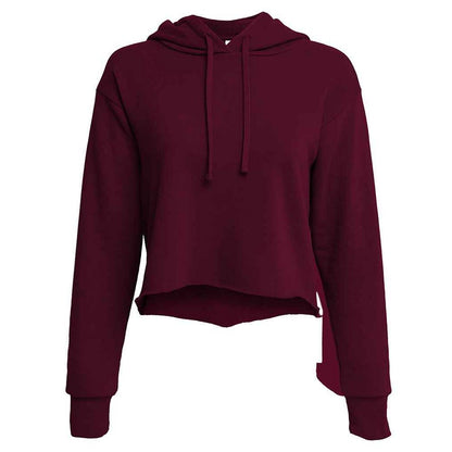 Maroon - Front - Next Level Apparel Womens-Ladies Laguna Raw Edge Crop Hoodie