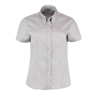 Silver - Front - Kustom Kit Womens-Ladies Premium Oxford Tailored Short-Sleeved Shirt