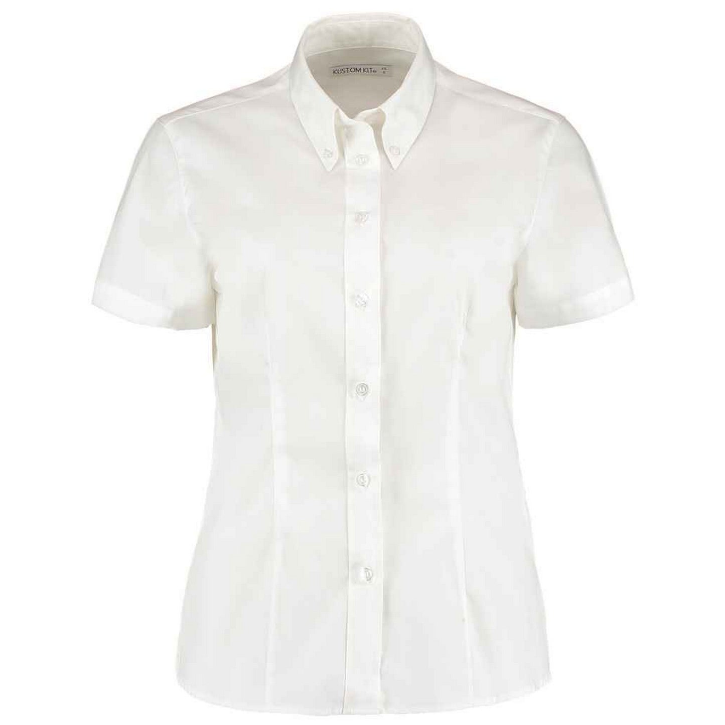 White - Front - Kustom Kit Womens-Ladies Premium Oxford Tailored Short-Sleeved Shirt