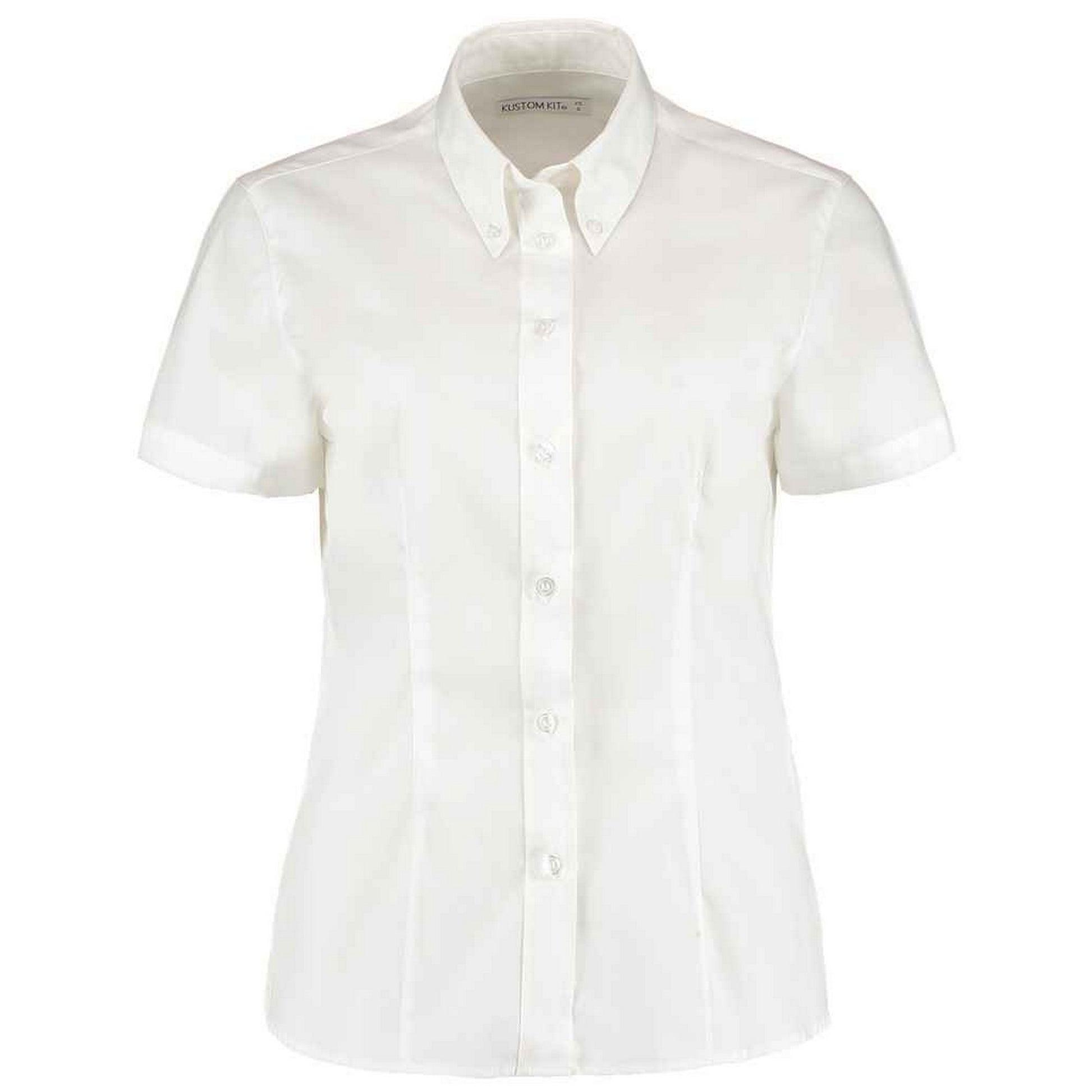 White - Front - Kustom Kit Womens-Ladies Premium Oxford Tailored Short-Sleeved Shirt