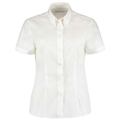 White - Front - Kustom Kit Womens-Ladies Premium Oxford Tailored Short-Sleeved Shirt