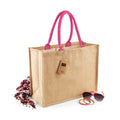 Natural-Fuchsia - Side - Westford Mill Classic Jute Shopper Bag