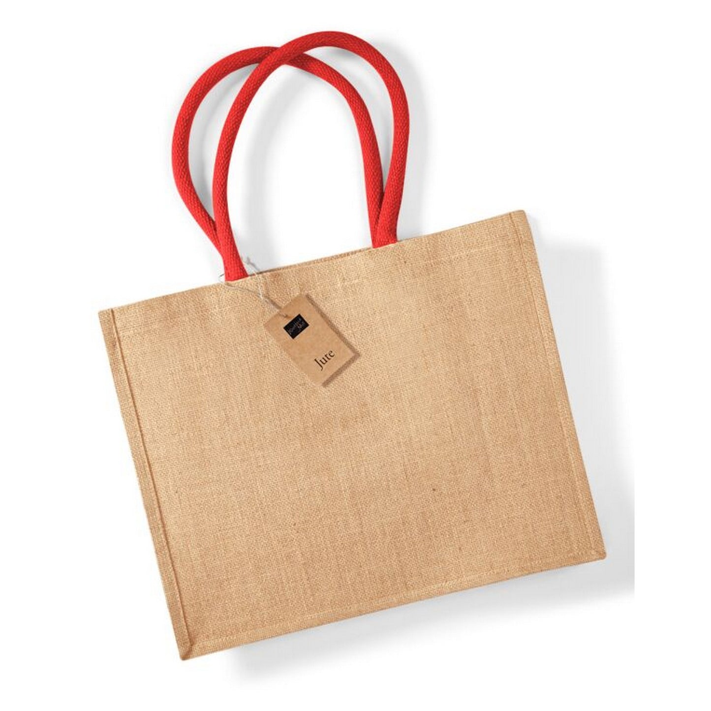Natural-Bright Red - Front - Westford Mill Classic Jute Shopper Bag
