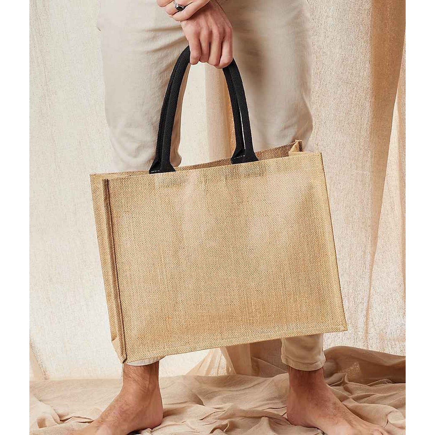 Natural-Black - Back - Westford Mill Classic Jute Shopper Bag