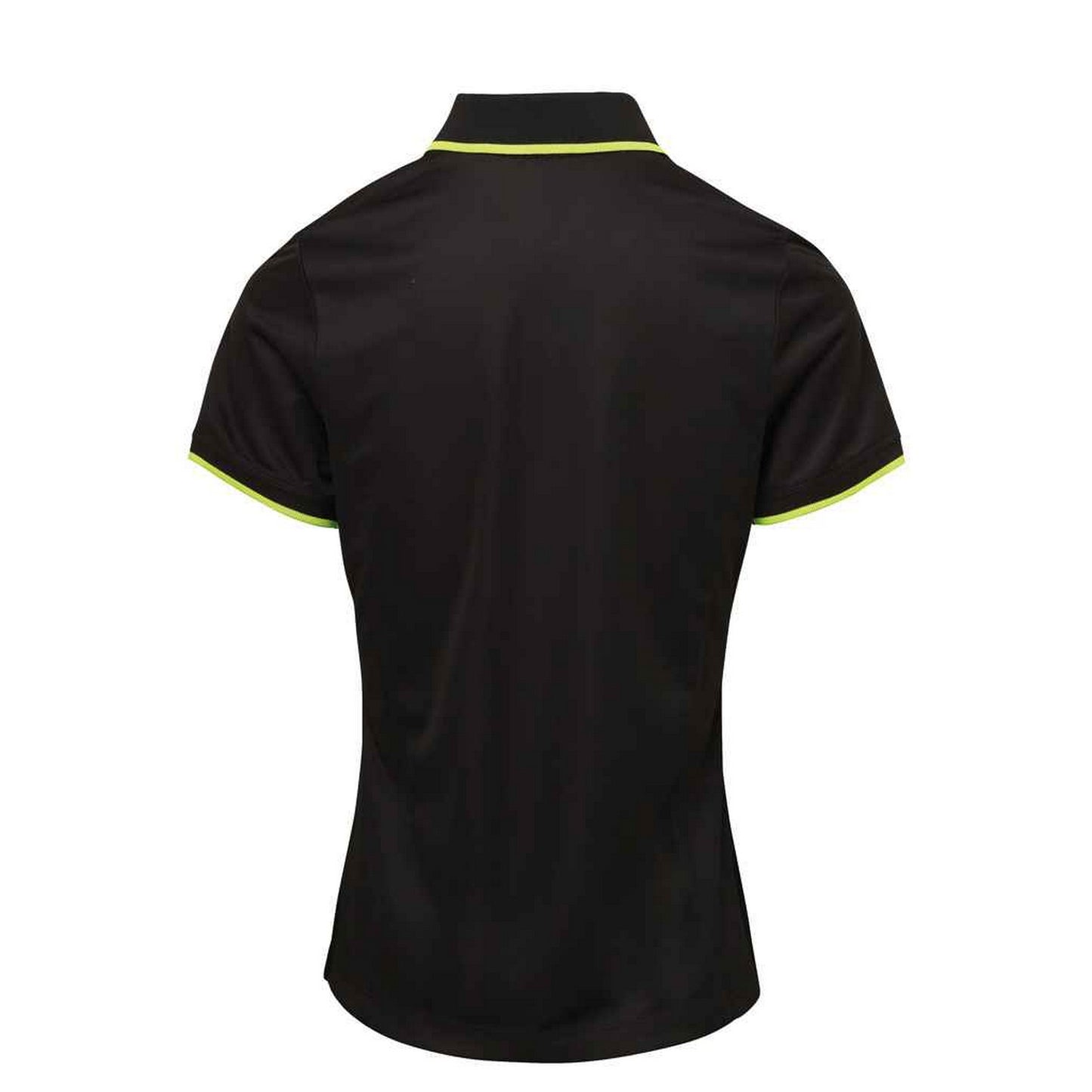 Black-Lime - Back - Premier Womens-Ladies Coolchecker Contrast Pique Polo Shirt