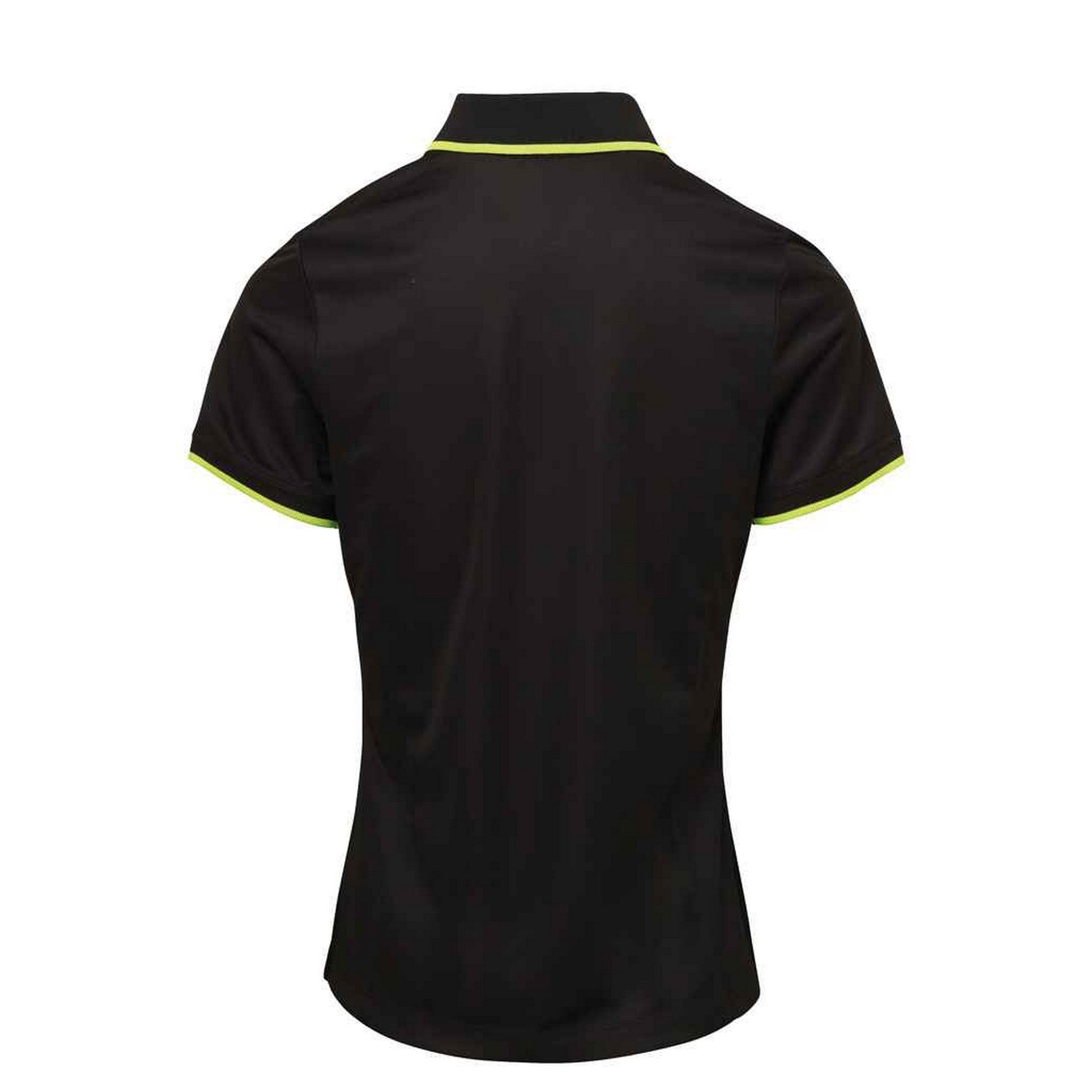 Black-Lime - Back - Premier Womens-Ladies Coolchecker Contrast Pique Polo Shirt