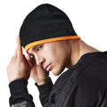 Black-Fluorescent Orange - Side - Beechfield Two Tone Pull-On Beanie