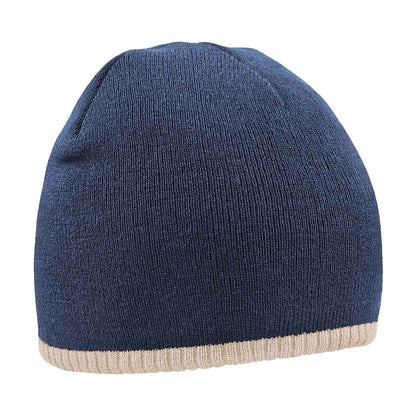 French Navy-Stone - Front - Beechfield Two Tone Pull-On Beanie