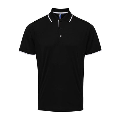 Black-White - Front - Premier Mens Coolchecker Contrast Pique Polo Shirt