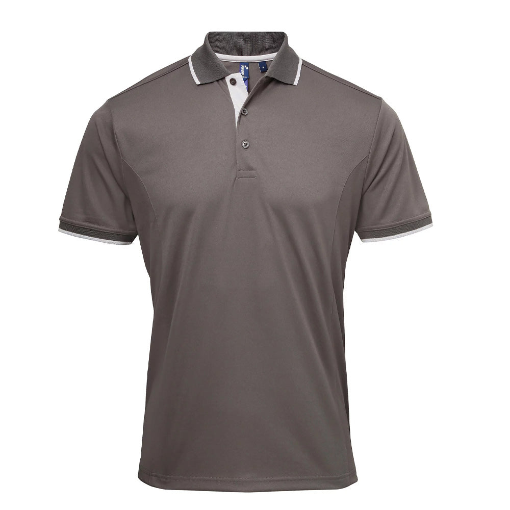 Dark Grey-Silver - Front - Premier Mens Coolchecker Contrast Pique Polo Shirt