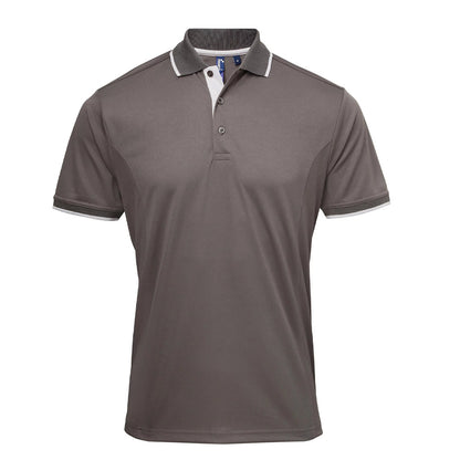 Dark Grey-Silver - Front - Premier Mens Coolchecker Contrast Pique Polo Shirt