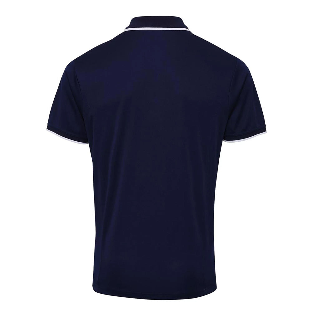 Navy-White - Back - Premier Mens Coolchecker Contrast Pique Polo Shirt