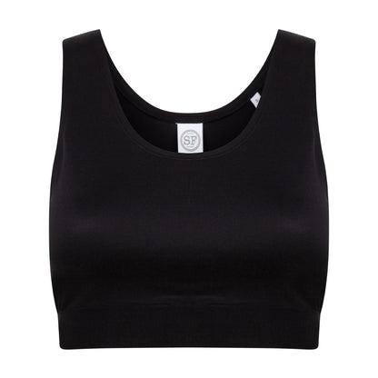 Black-Black - Front - SF Womens-Ladies Fashion Crop Top