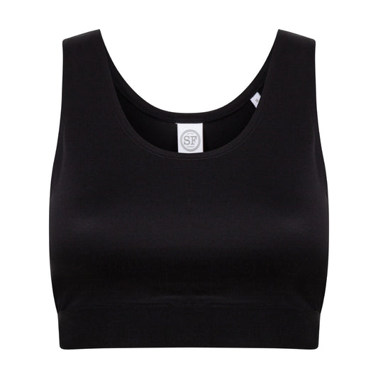 Black-Black - Front - SF Womens-Ladies Fashion Crop Top