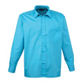 Turquoise - Front - Premier Mens Poplin Long-Sleeved Shirt