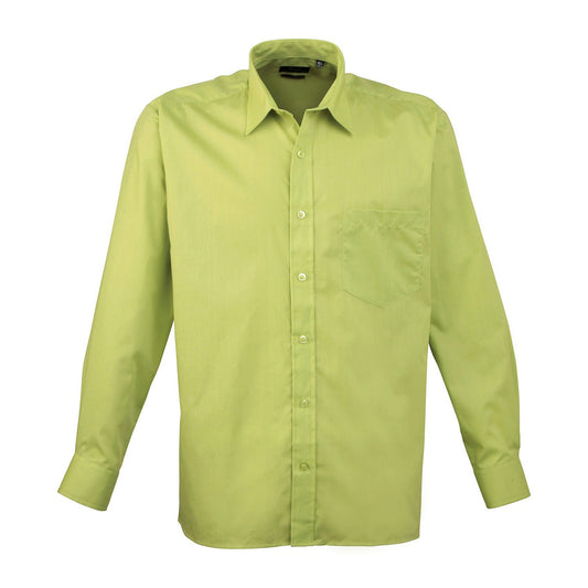 Lime - Front - Premier Mens Poplin Long-Sleeved Shirt