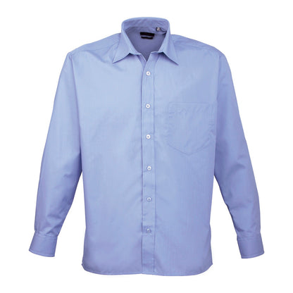 Mid Blue - Front - Premier Mens Poplin Long-Sleeved Shirt