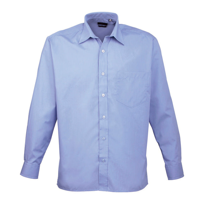 Mid Blue - Front - Premier Mens Poplin Long-Sleeved Shirt