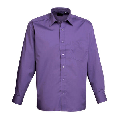 Purple - Front - Premier Mens Poplin Long-Sleeved Shirt