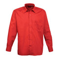 Red - Front - Premier Mens Poplin Long-Sleeved Shirt