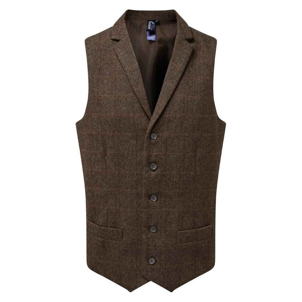 Brown - Front - Premier Mens Herringbone Waistcoat