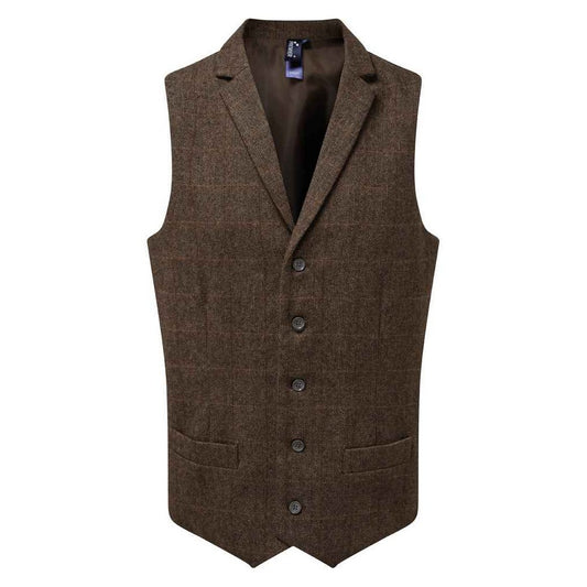 Brown - Front - Premier Mens Herringbone Waistcoat