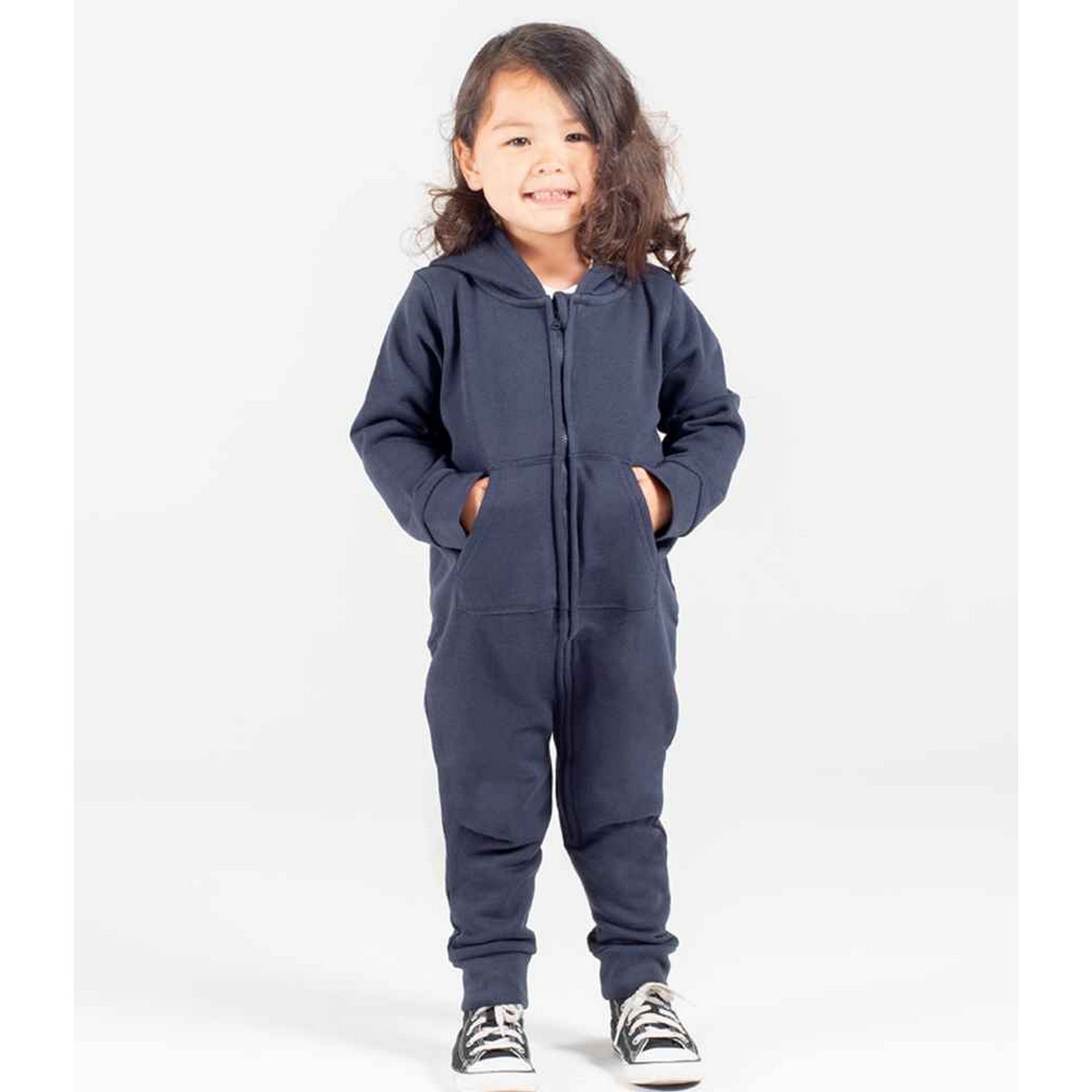 Navy - Side - Larkwood Toddler Fleece All-In-One Nightwear