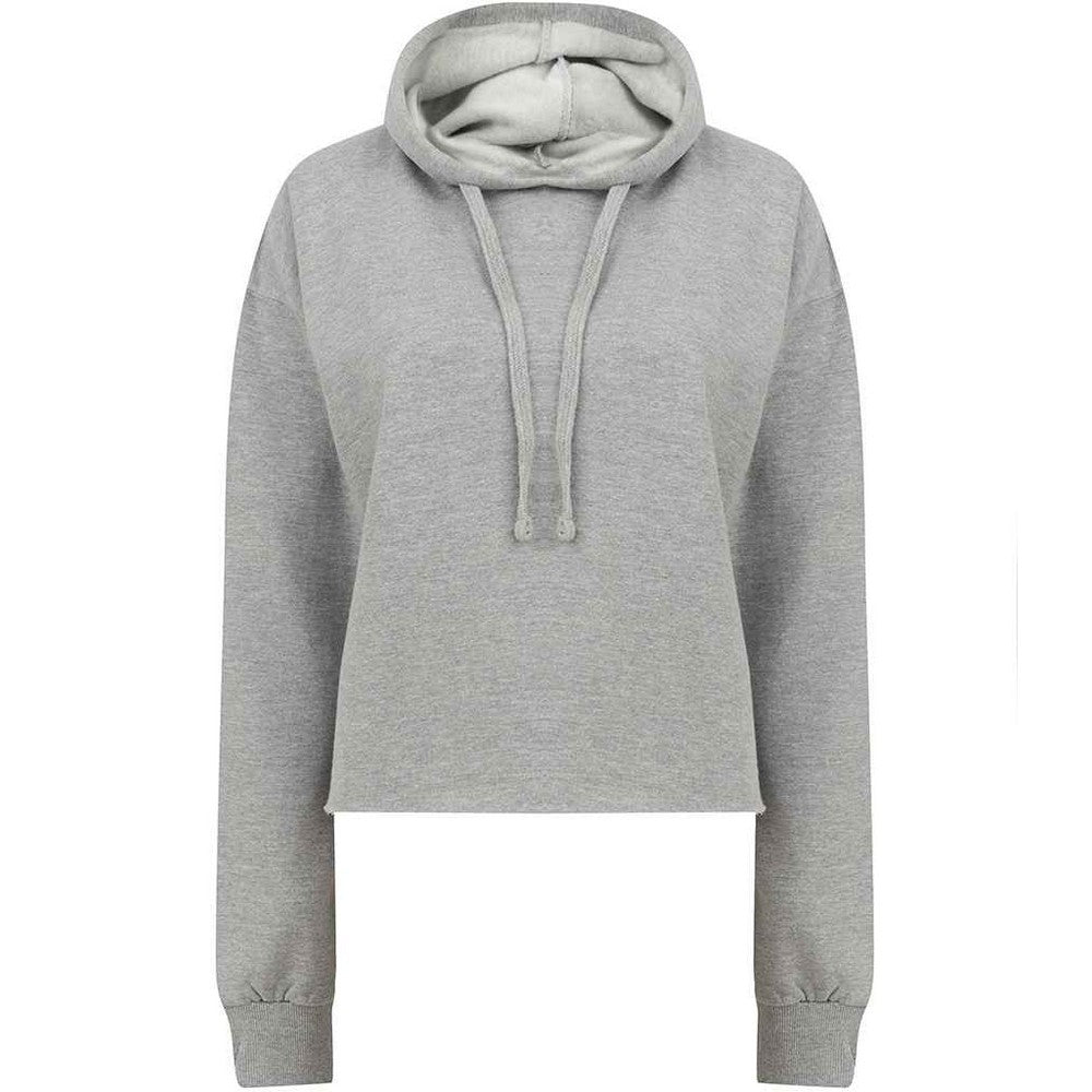 Grey - Front - SF Womens-Ladies Slounge Plain Heather Crop Hoodie