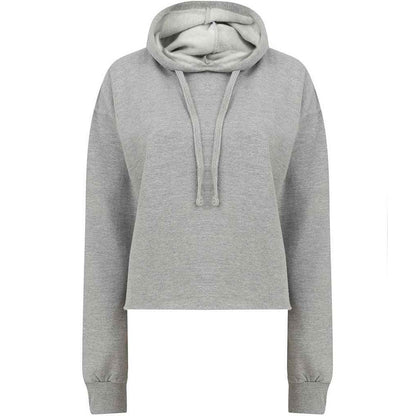 Grey - Front - SF Womens-Ladies Slounge Plain Heather Crop Hoodie